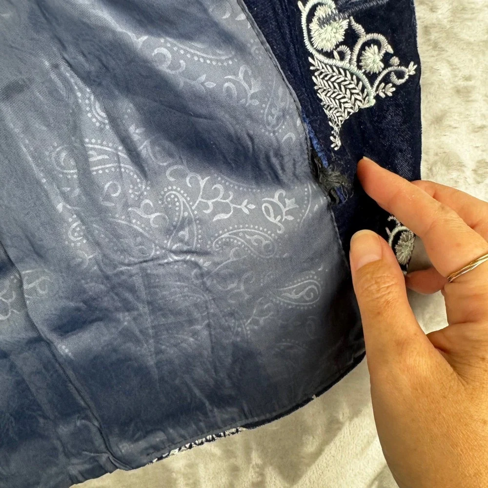 Mimic Velvet Blazer Kids Size‎ 9 Navy Blue Embroidered Mandarin Collar (1640)